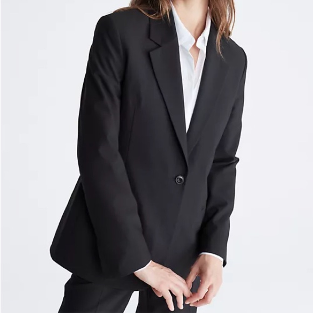 Calvin Klein Refined Stretch Cinched Blazer Black